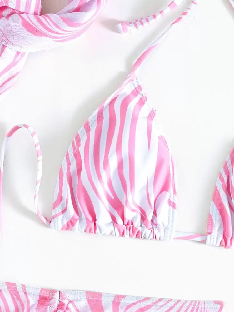 SHEIN Swim Vcay Summer Beach - 4 Paquetes De Bikini Halter Con Estampado Fluido Y Falda De Playa - Rosa - Ver 5