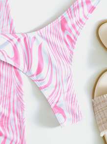 SHEIN Swim Vcay Summer Beach 4packs Fluid Pattern Halter Bikini & Beach Skirt - Pink - View 6