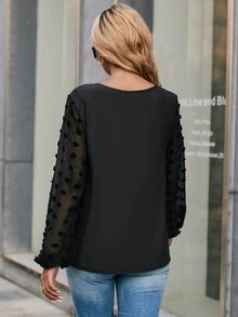 SHEIN LUNE Áo sơ mi nữ màu trơn Giải trí - màu đen - Xem 2