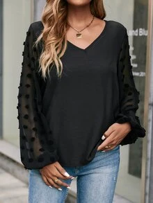 SHEIN LUNE Áo sơ mi nữ màu trơn Giải trí - màu đen - Xem 3