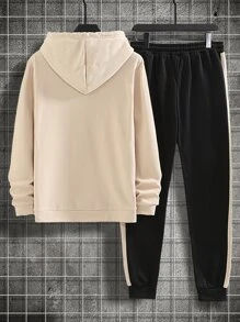 Manfinity Men Letter & Palm Tree Print Drawstring Hoodie & Sweatpants - Multicolor - View 2