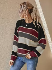 EMERY ROSE Jersey oversize a rayas, Top de manga larga - Multicolor - Ver 3