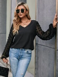 SHEIN LUNE Áo sơ mi nữ màu trơn Giải trí - màu đen - Xem 5