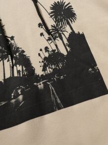 Manfinity Men Letter & Palm Tree Print Drawstring Hoodie & Sweatpants - Multicolor - View 5