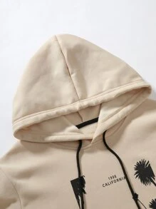 Manfinity Men Letter & Palm Tree Print Drawstring Hoodie & Sweatpants - Multicolor - View 7