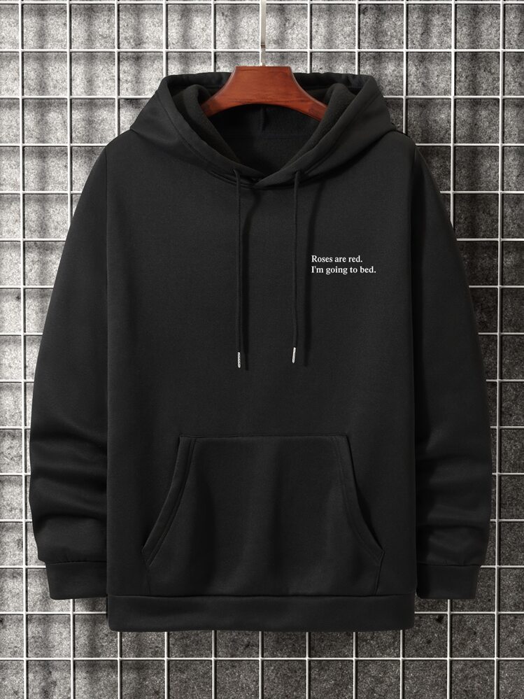 Manfinity Homme Homme Sweat-shirt à capuche thermique slogan à poche kangourou à cordon - Noir - Voir 1