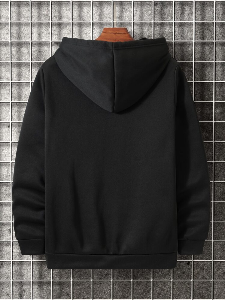 Manfinity Homme Homme Sweat-shirt à capuche thermique slogan à poche kangourou à cordon - Noir - Voir 2