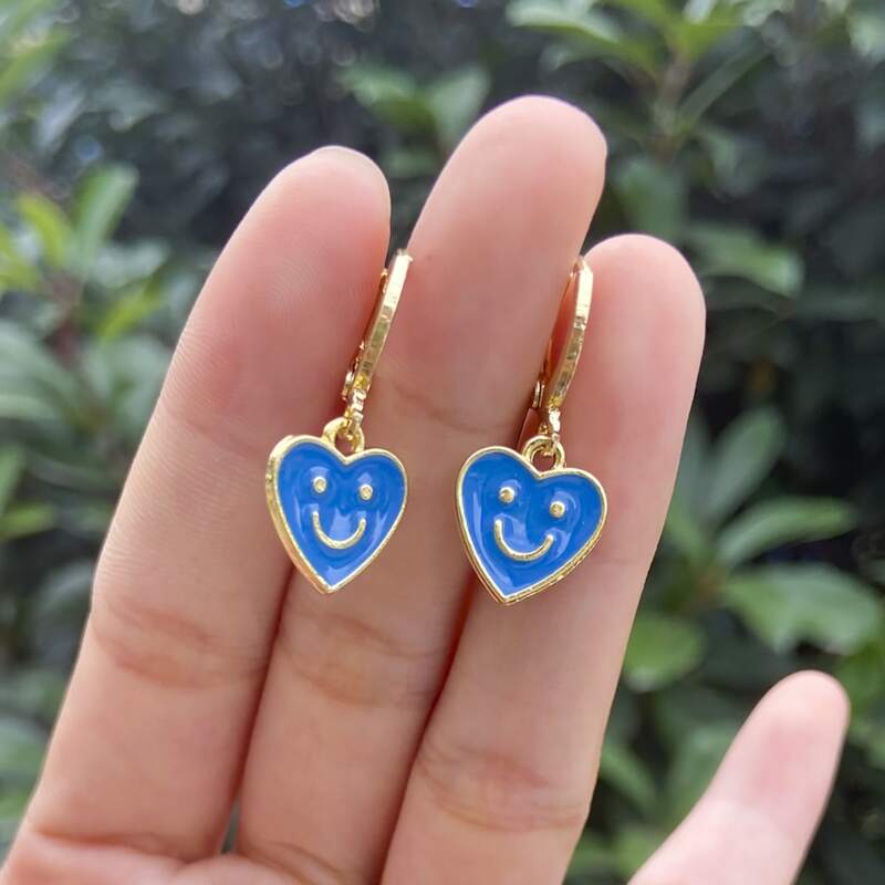 

Heart Drop Earrings, Blue