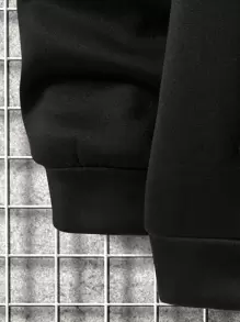 Manfinity Homme Men Slogan Graphic Kangaroo Pocket Drawstring Thermal Hoodie - Black - View 4