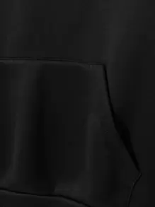 Manfinity Homme Men Slogan Graphic Kangaroo Pocket Drawstring Thermal Hoodie - Black - View 5