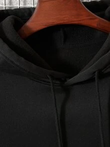 Manfinity Homme Men Slogan Graphic Kangaroo Pocket Drawstring Thermal Hoodie - Black - View 6