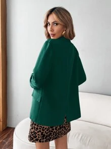 SHEIN Essnce Lapel Neck Open Front Blazer - Dark Green - View 2