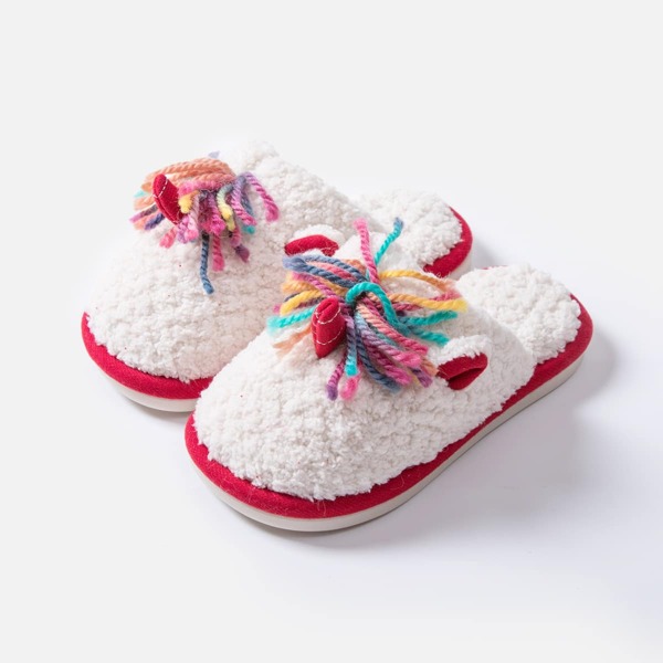

Girls Colorblock Fuzzy Novelty Slippers, White