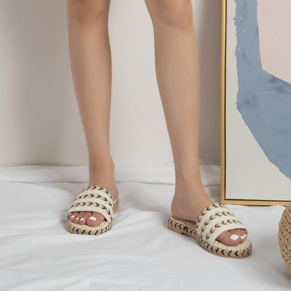 

Vacation Straw Slide Sandals, White
