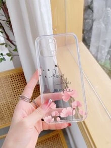 Flower Painted Clear Phone Case With Lanyard - Pink - View 5