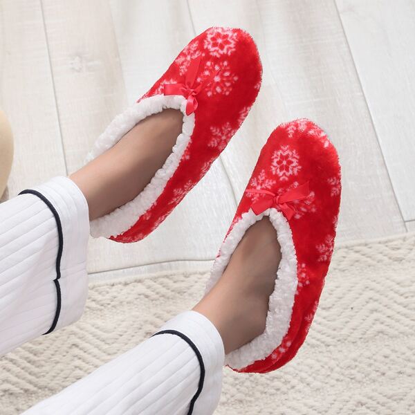 

Snowflake Plush Inside Bedroom Slippers, Red
