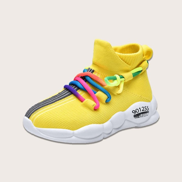 

Girls Knit Detail Lace-up Front Sneakers, Yellow