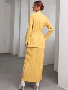 unicolor con cinturón Blazer & Falda fruncido - Amarillo - Ver 2