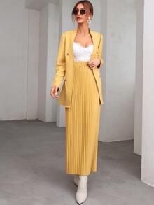 unicolor con cinturón Blazer & Falda fruncido - Amarillo - Ver 3