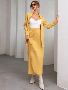 unicolor con cinturón Blazer & Falda fruncido - Amarillo - Ver 5