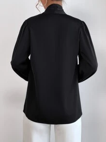 SHEIN BAE Satin Tie Neck Bishop Sleeve Blouse,Long Sleeve Tops
