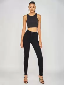 SHEIN Tall 高彈力緊身牛仔褲 - 黑色 - 查看 3