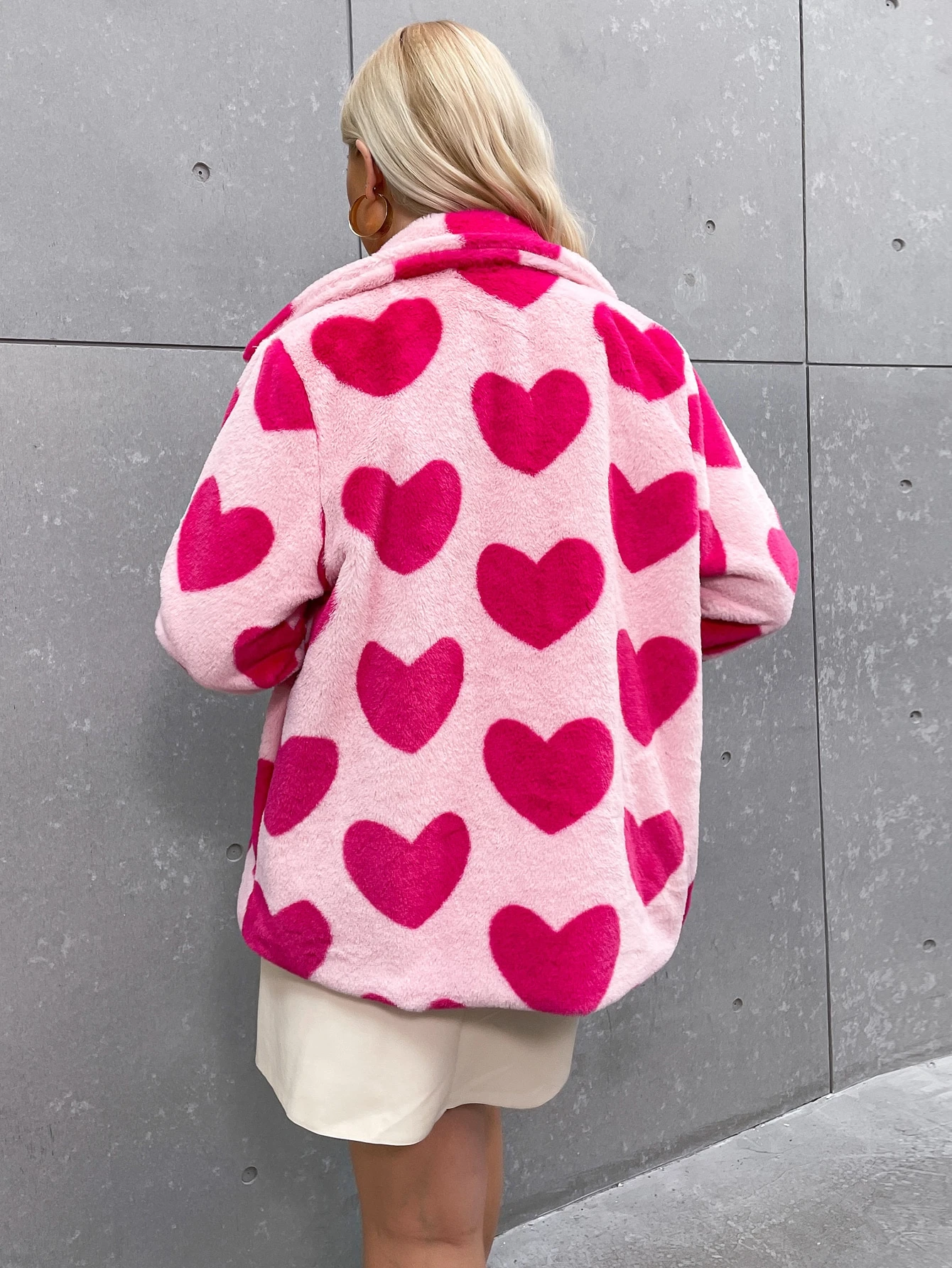 Our Plus Heart Pattern Teddy Jacket is such a vibe - ROMWE