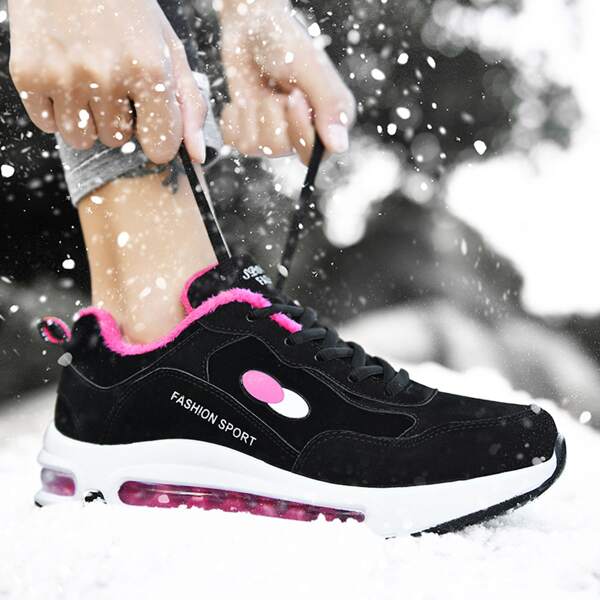 

Plush Inside Lace-up Air Sneakers, Black