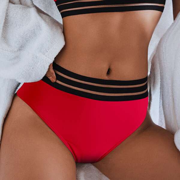 

Contrast Trim Bikini Bottom, Red