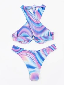 Ombre Criss Cross Underwire Bikini Set, For Summer Beach Vacation - Multicolor - View 3