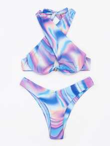 Ombre Criss Cross Underwire Bikini Set, For Summer Beach Vacation - Multicolor - View 4