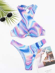 Ombre Criss Cross Underwire Bikini Set, For Summer Beach Vacation - Multicolor - View 5