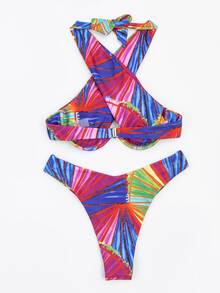 Color Block Criss Cross Bikini, For Summer Beach Vacation - Multicolor - View 4