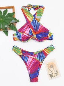 Color Block Criss Cross Bikini, For Summer Beach Vacation - Multicolor - View 5