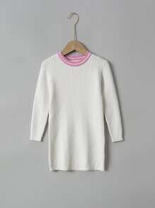 小女童拼接邊毛衣裙 - 白色 - 查看 1