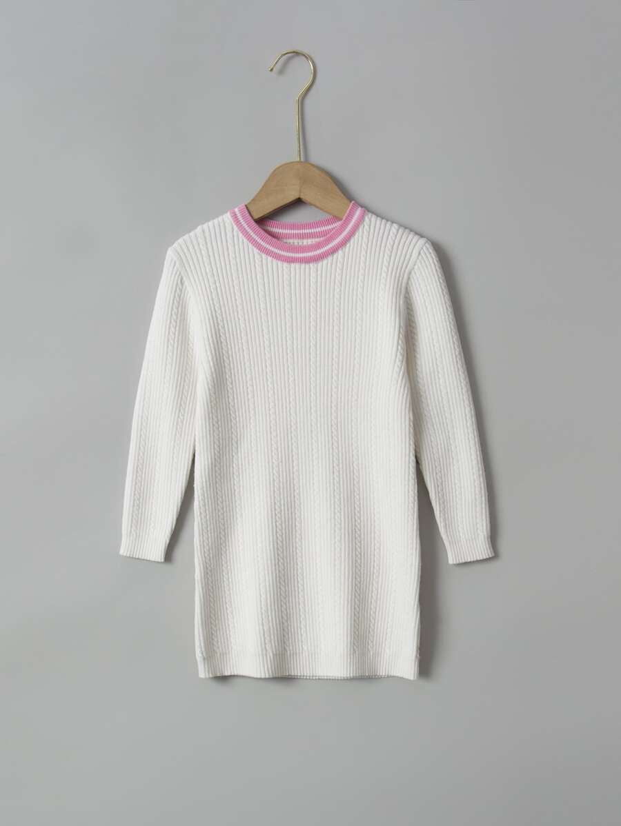 小女童拼接邊毛衣裙 - 白色 - 查看 1