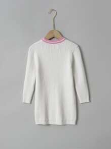 小女童拼接邊毛衣裙 - 白色 - 查看 2