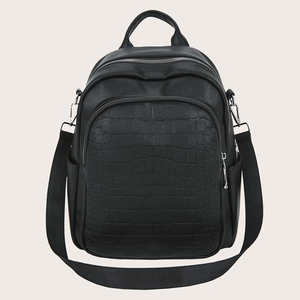

Croc Embossed Large Capacity Backpack, Black