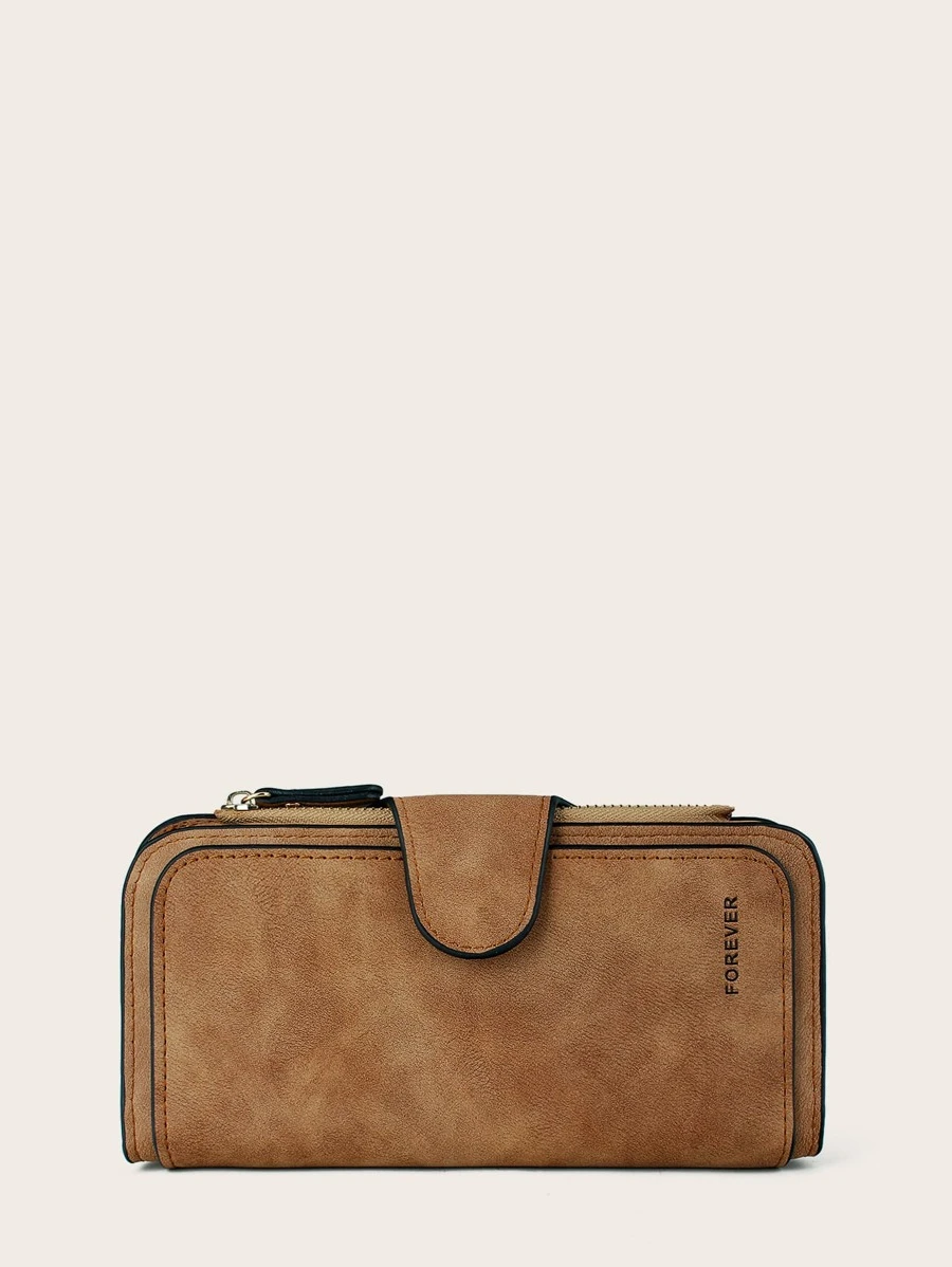 Thư đồ họa Dây kéo Ví dài Ví dài phong cách cổ điển, Ví thời trang dành cho nữ có nhiều khe cắm thẻ & Sổ séc cửa sổ ID Quà tặng, quà tặng - màu nâu - Xem 1