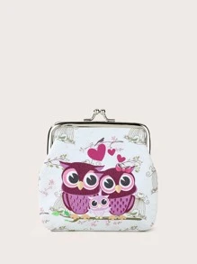Owl Graphic Kiss Lock Coin Case Lightweight,Fashion Money For Anniversary,For Birthday Gift,For Gift White-Collar Workers,For Male,For Female - White - View 1