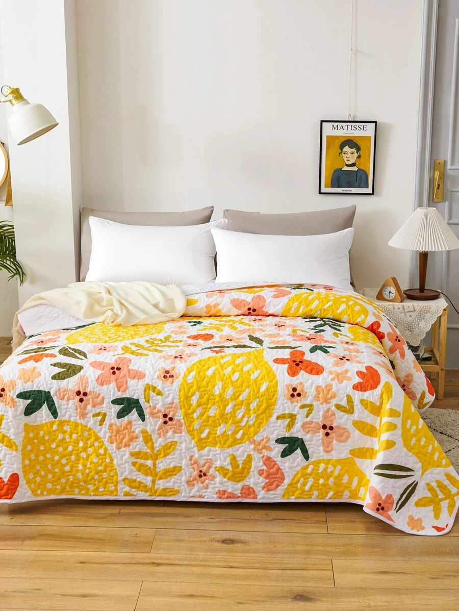 Lemon Print Bedspread SHEIN USA