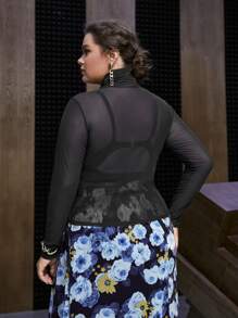 SHEIN Privé áo nữ kích thước lớn cắt màu trơn Gợi cảm - màu đen - Xem 3