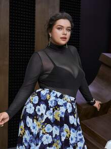 SHEIN Privé áo nữ kích thước lớn cắt màu trơn Gợi cảm - màu đen - Xem 4