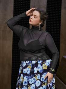 SHEIN Privé áo nữ kích thước lớn cắt màu trơn Gợi cảm - màu đen - Xem 5