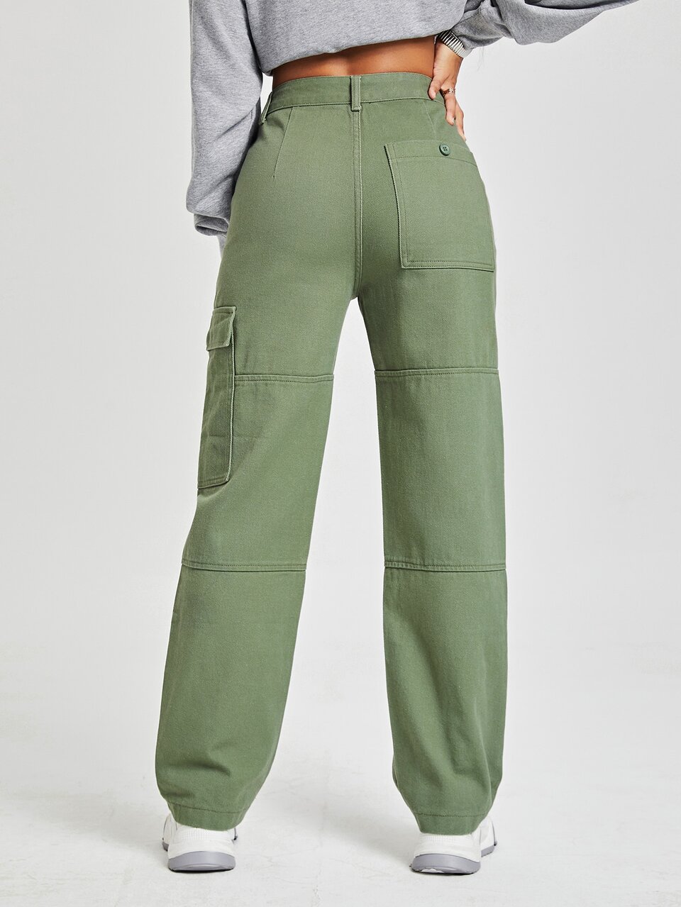High Waist Leg Straight Leg Cargo Jeans