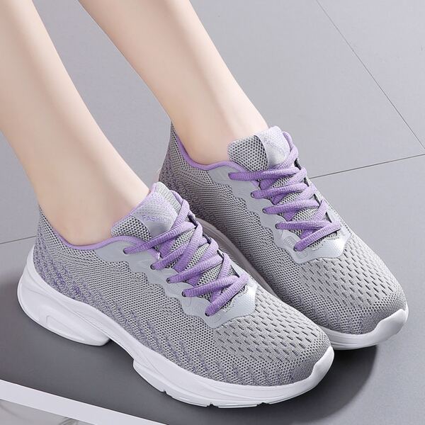 

Striped Pattern Breathable Running Shoes, Grey