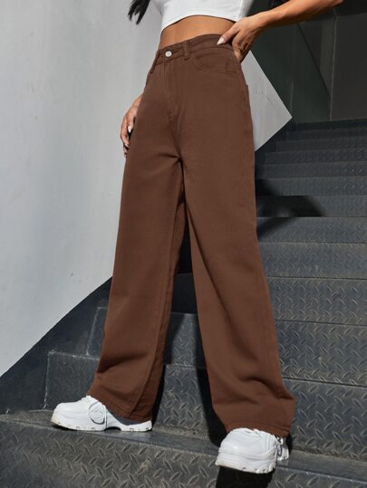 بنطلون جينز بويفريند جيب مائل خصر عالي