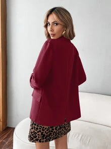 SHEIN Essnce Lapel Neck Roll-up Sleeve Blazer - Burgundy - View 2