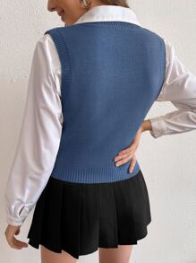 SHEIN Unity Chaleco de punto unicolor tejido de cable sin camisa - Neblina azul - Ver 2