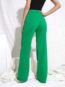 SHEIN EZwear 復古90年代高腰牛仔男友合身牛仔褲 - 綠色 - 查看 2